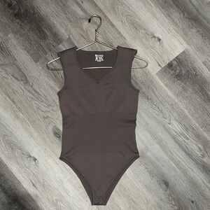 OQQ Women’s 1 Piece Sexy Ribbed V Neck Tank Top Bodysuit Brown SKU002